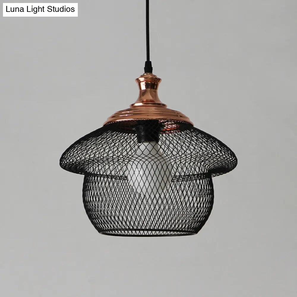 Industrial Style Wire Mesh Metal Pendant Light - Matte Black/Copper