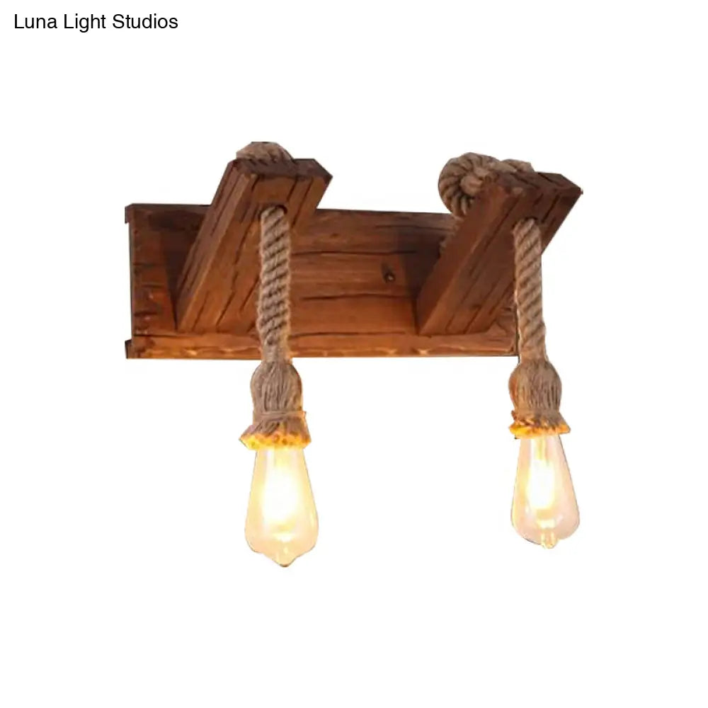 Industrial Style Wood Wall Sconce With Exposed Bulb And Rope Detail - Perfect For Bedroom Lighting