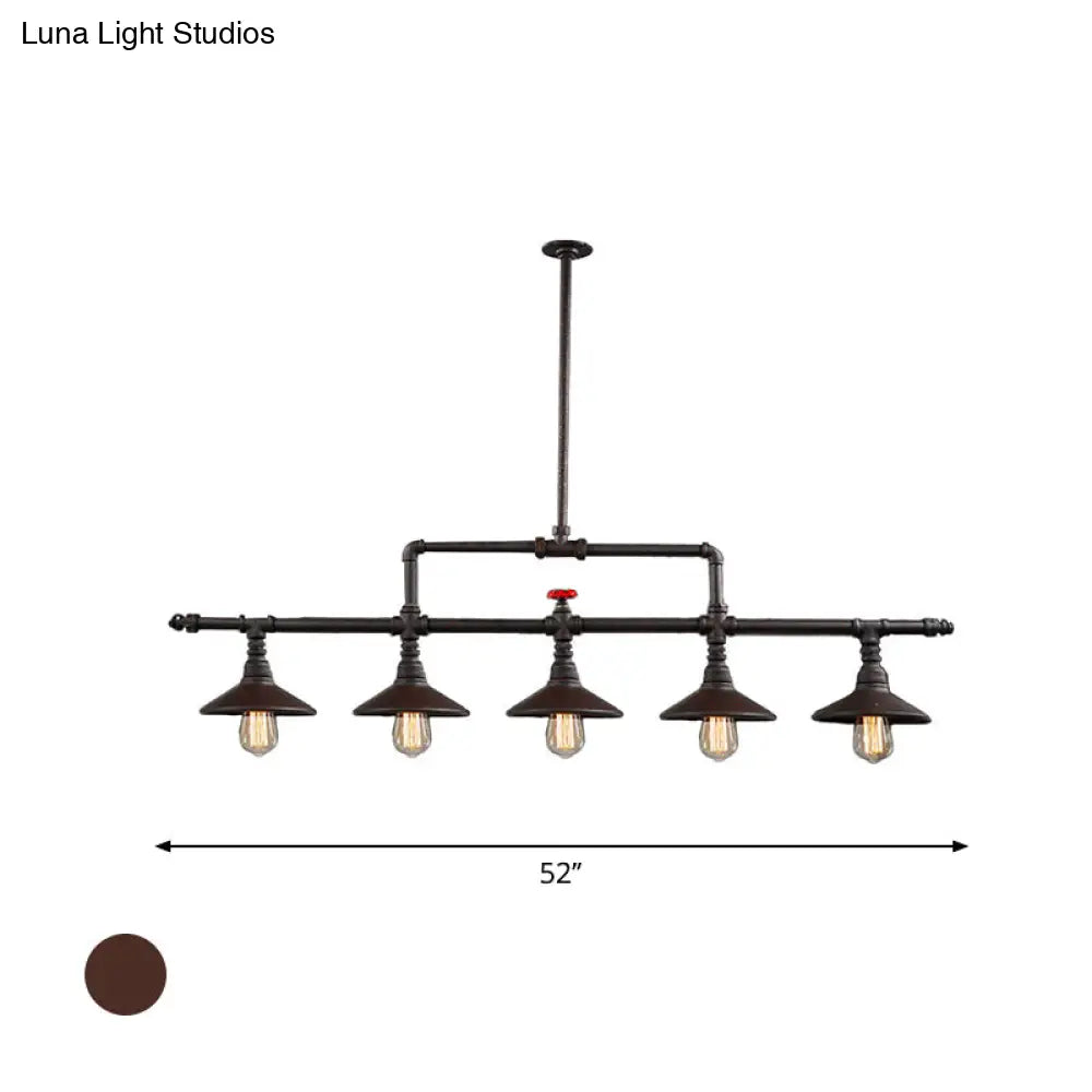 Industrial Style Pendant Lighting - 3/5 Lights Conical Rust Wrought Iron Island Light Fixture For