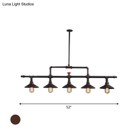 Industrial Style Pendant Lighting - 3/5 Lights Conical Rust Wrought Iron Island Light Fixture For