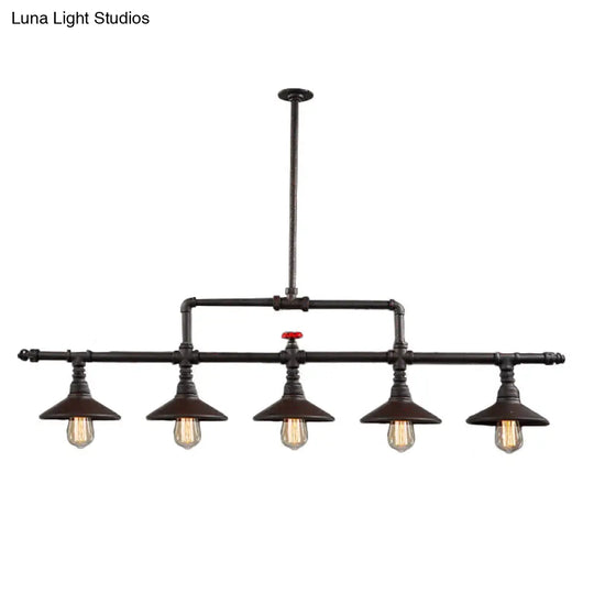 Industrial Style Pendant Lighting - 3/5 Lights Conical Rust Wrought Iron Island Light Fixture For