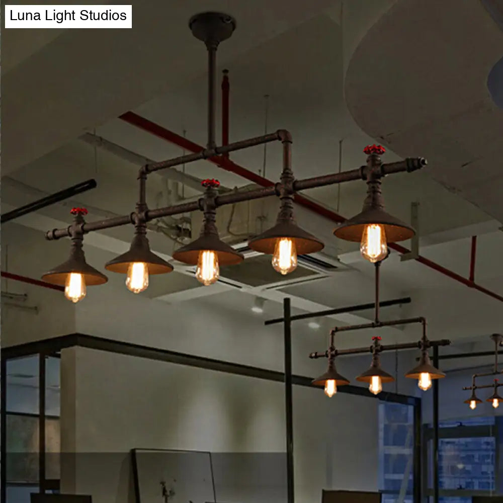 Industrial Style Pendant Lighting - 3/5 Lights Conical Rust Wrought Iron Island Light Fixture For