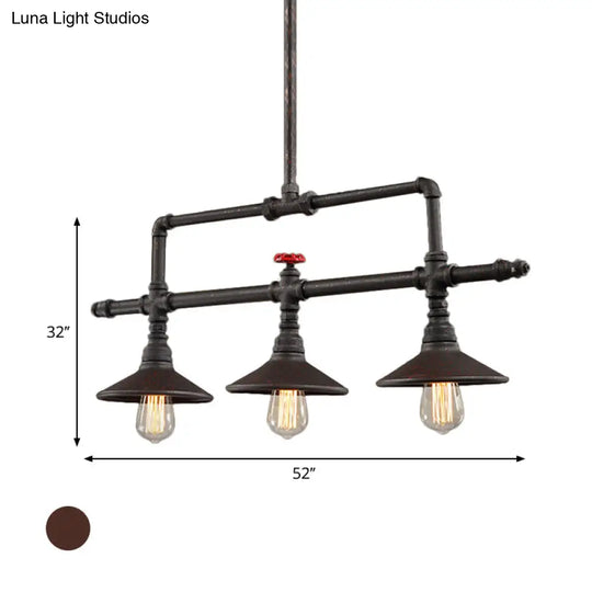 Industrial Style Pendant Lighting - 3/5 Lights Conical Rust Wrought Iron Island Light Fixture For