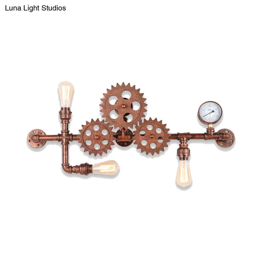 Industrial Style Wrought Iron Wall Light With 3-Bulb Water Pipe Design In Copper/Bronze