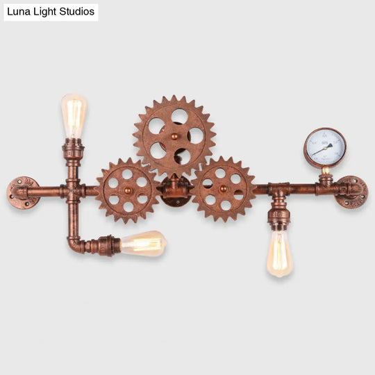 Industrial Style Wrought Iron Wall Light With 3-Bulb Water Pipe Design In Copper/Bronze