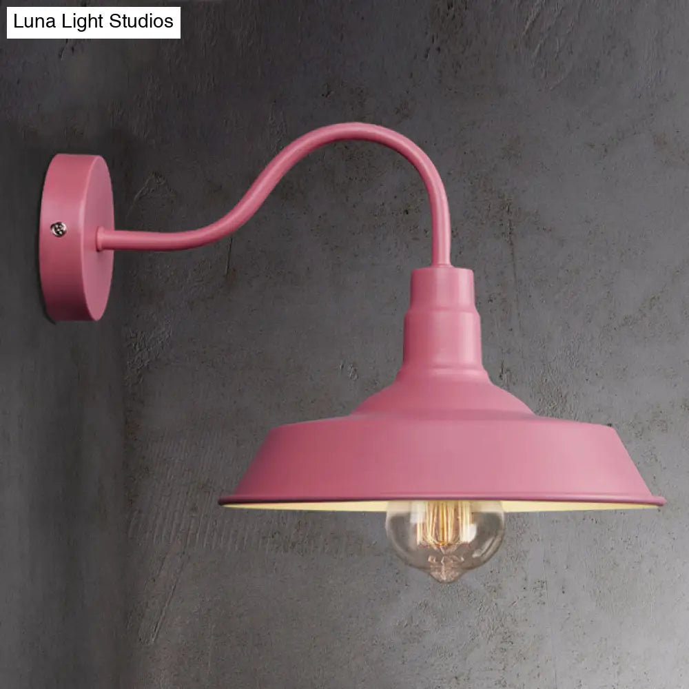 Industrial Stylish Barn Wall Sconce Lamp With Gooseneck Arm In Blue/Pink - 10/14 Wide