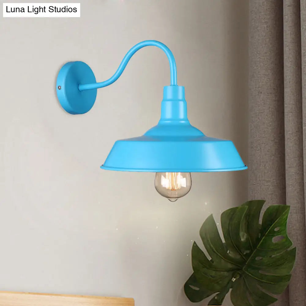 Industrial Stylish Barn Wall Sconce Lamp With Gooseneck Arm In Blue/Pink - 10/14 Wide