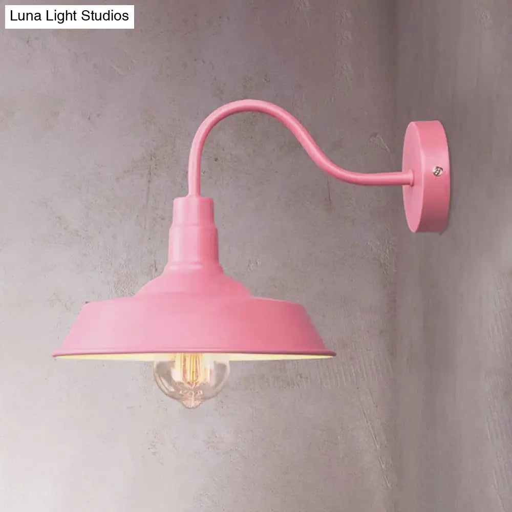 Industrial Stylish Barn Wall Sconce Lamp With Gooseneck Arm In Blue/Pink - 10/14 Wide