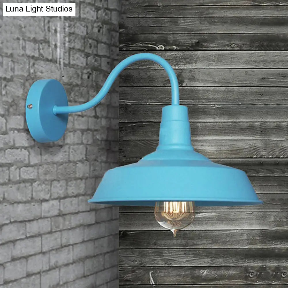 Industrial Stylish Barn Wall Sconce Lamp With Gooseneck Arm In Blue/Pink - 10/14 Wide