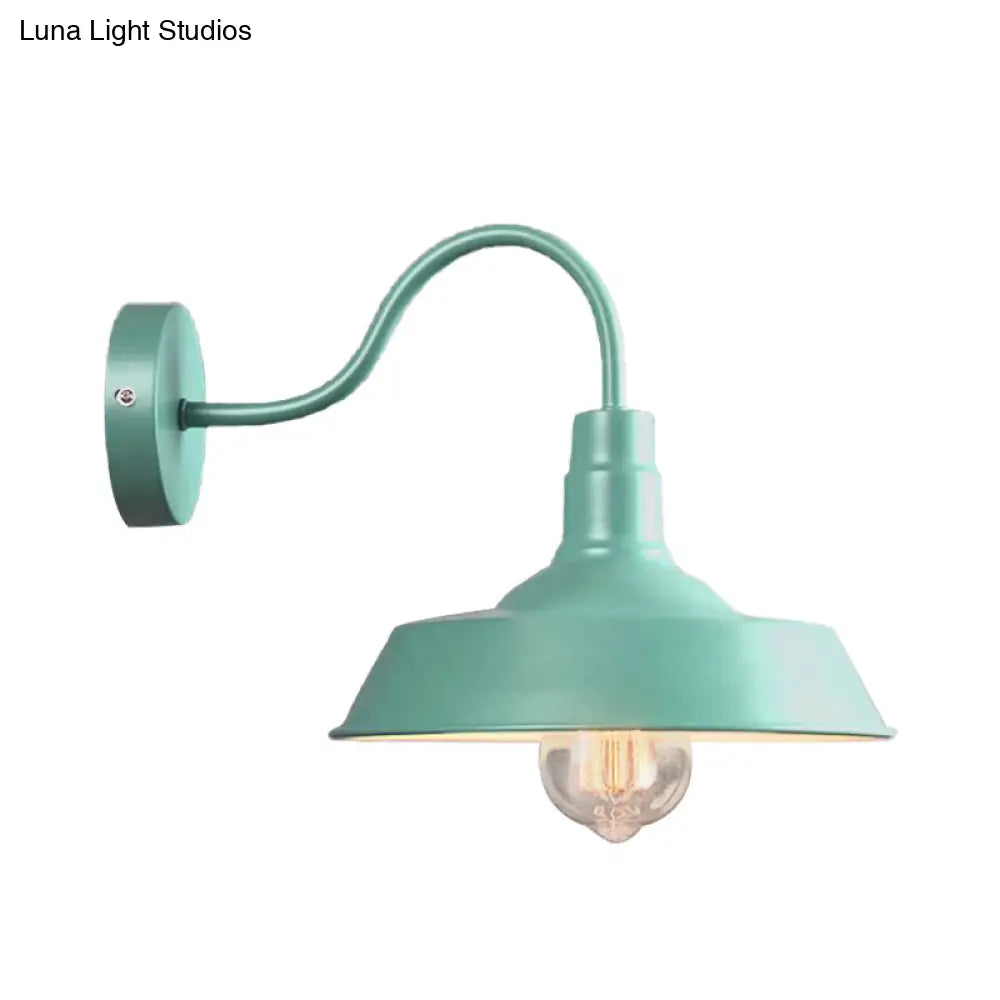 Industrial Stylish Barn Wall Sconce Lamp With Gooseneck Arm In Blue/Pink - 10/14 Wide