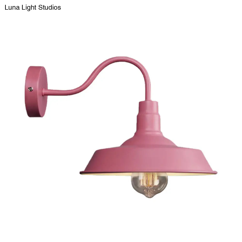 Industrial Stylish Barn Wall Sconce Lamp With Gooseneck Arm In Blue/Pink - 10/14 Wide