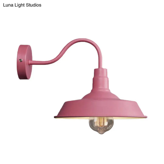 Industrial Stylish Barn Wall Sconce Lamp With Gooseneck Arm In Blue/Pink - 10/14 Wide