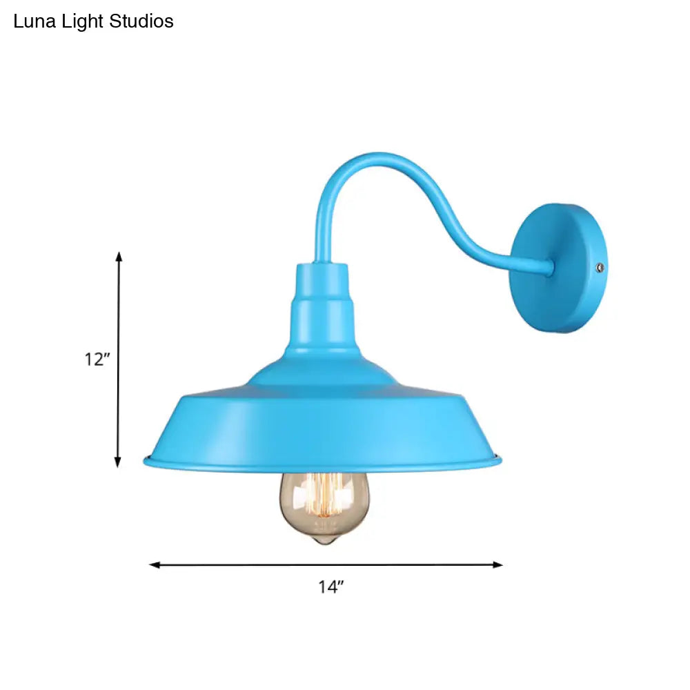 Industrial Stylish Barn Wall Sconce Lamp With Gooseneck Arm In Blue/Pink - 10/14 Wide