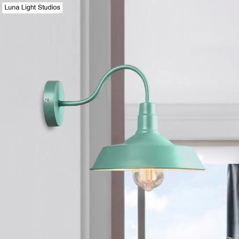 Industrial Stylish Barn Wall Sconce Lamp With Gooseneck Arm In Blue/Pink - 10/14 Wide