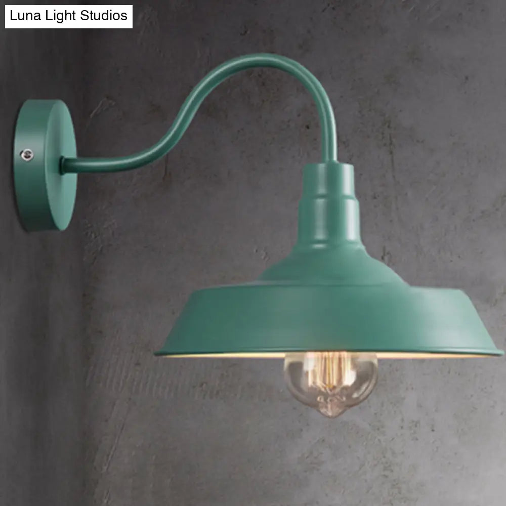 Industrial Stylish Barn Wall Sconce Lamp With Gooseneck Arm In Blue/Pink - 10/14 Wide