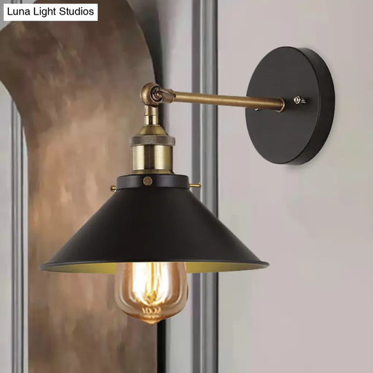 Industrial Stylish Cone Wall Sconce 1-Light Metallic Black Mount For Living Room (2-Pack)