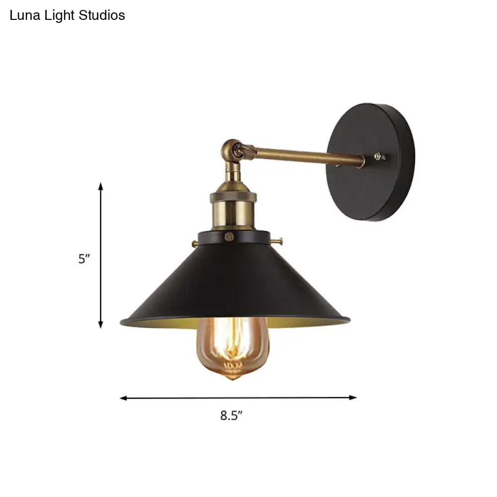 Industrial Stylish Cone Wall Sconce 1-Light Metallic Black Mount For Living Room (2-Pack)