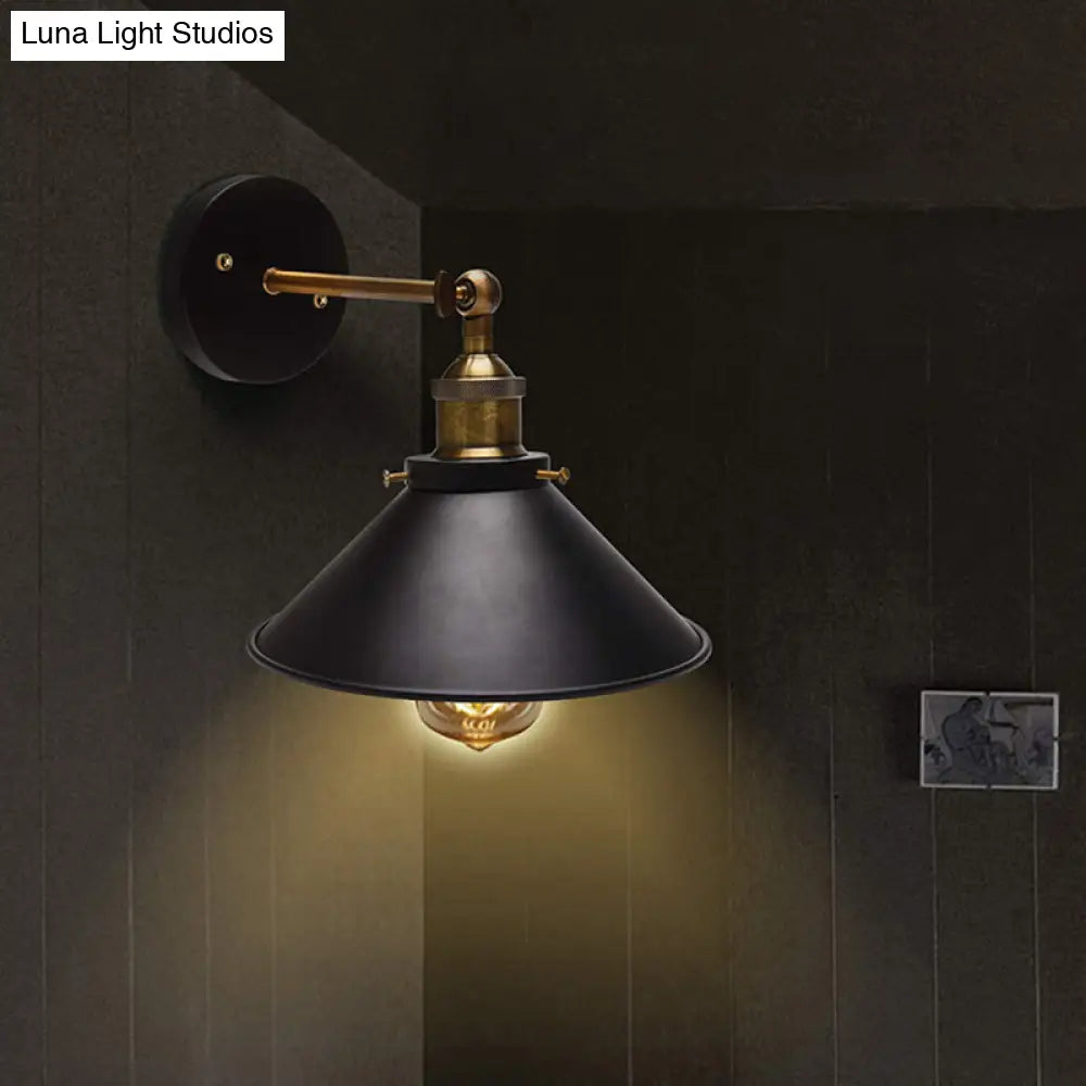 Industrial Stylish Cone Wall Sconce 1-Light Metallic Black Mount For Living Room (2-Pack)