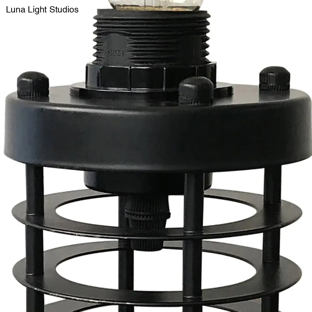 Industrial Stylish Cylinder/Barrel Metal Table Lamp In Black For Coffee Shop Decor