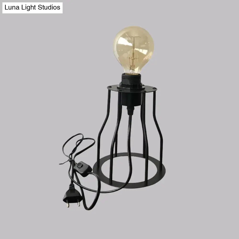 Industrial Stylish Cylinder/Barrel Metal Table Lamp In Black For Coffee Shop Decor