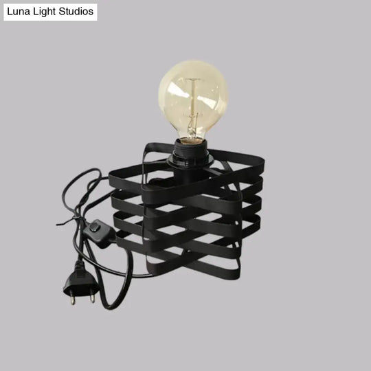 Industrial Stylish Cylinder/Barrel Metal Table Lamp In Black For Coffee Shop Decor