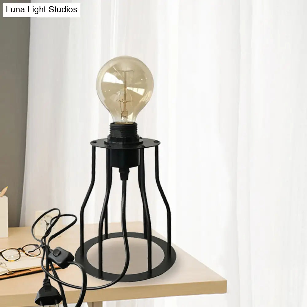 Industrial Stylish Cylinder/Barrel Metal Table Lamp In Black For Coffee Shop Decor