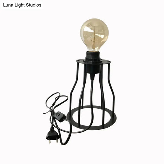 Industrial Stylish Cylinder/Barrel Metal Table Lamp In Black For Coffee Shop Decor