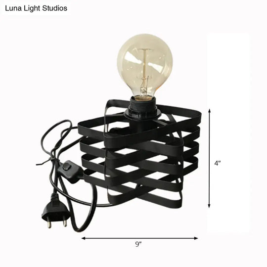 Industrial Stylish Cylinder/Barrel Metal Table Lamp In Black For Coffee Shop Decor