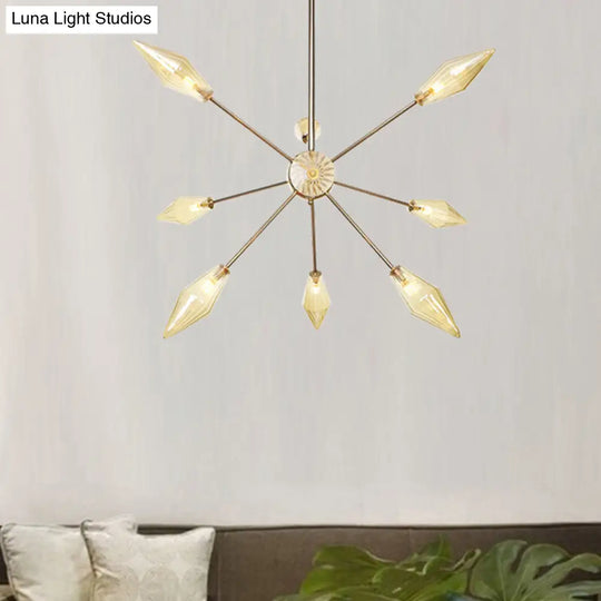 Stylish 9/12/15-Head Diamond Shape Indoor Hanging Chandelier - Amber/Clear Glass Industrial Ceiling