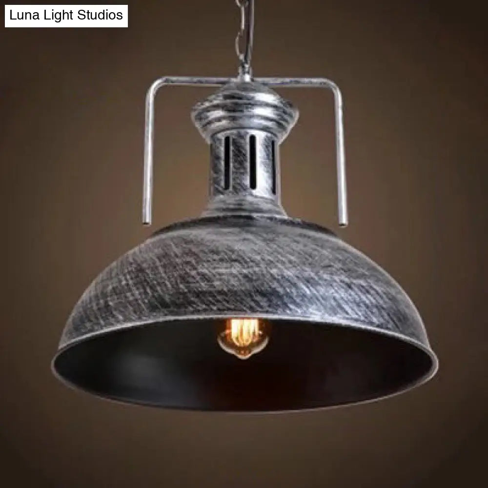 Industrial Domed Pendant Light - 1 Metal In Aged Silver For Dining Room / 16.5