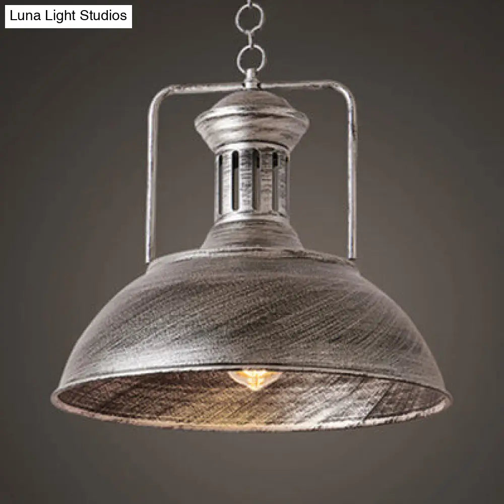 Industrial Domed Pendant Light - 1 Metal In Aged Silver For Dining Room / 16.5