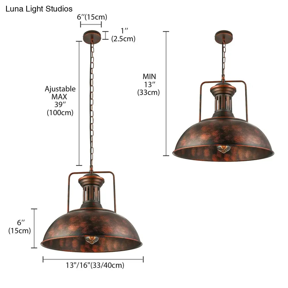 Industrial Domed Pendant Light - 1 Metal In Aged Silver For Dining Room