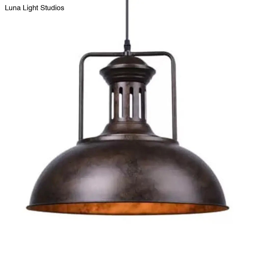 Industrial Domed Pendant Light - 1 Metal In Aged Silver For Dining Room