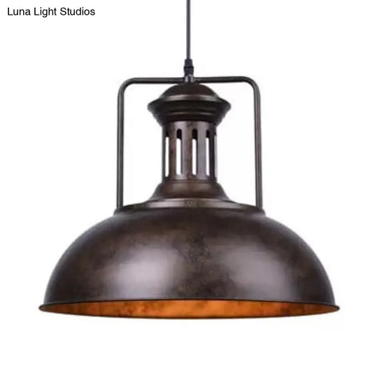 Industrial Domed Pendant Light - 1 Metal In Aged Silver For Dining Room