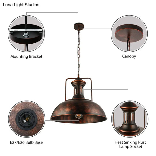 Industrial Stylish Domed Pendant Light In Aged Silver - 13’/16’ Wide Ideal For Dining Room