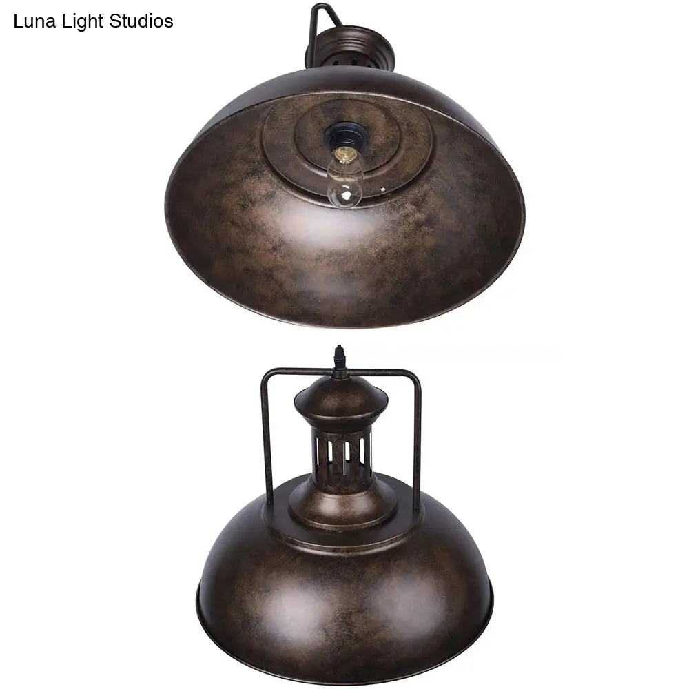 Industrial Domed Pendant Light - 1 Metal In Aged Silver For Dining Room