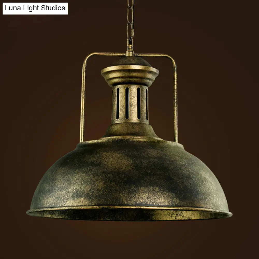 Industrial Domed Pendant Light - 1 Metal In Aged Silver For Dining Room