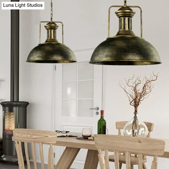 Industrial Domed Pendant Light - 1 Metal In Aged Silver For Dining Room Brass / 16