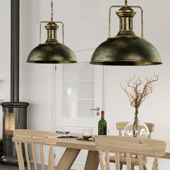 Industrial Stylish Domed Pendant Light In Aged Silver - 13’/16’ Wide Ideal For Dining Room