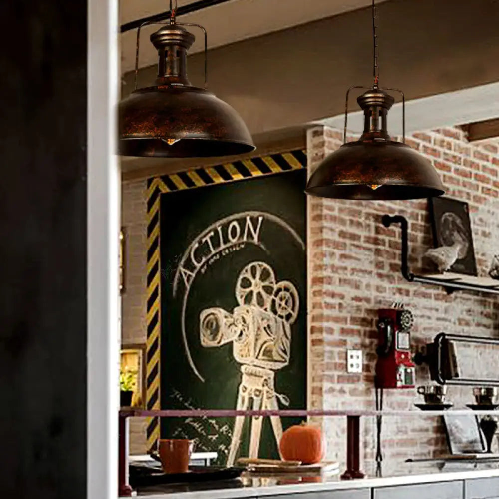 Industrial Stylish Domed Pendant Light In Aged Silver - 13’/16’ Wide Ideal For Dining Room Rust
