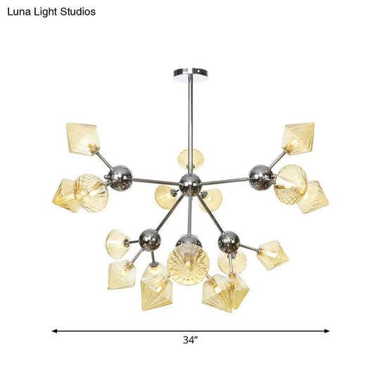 Industrial Stylish Glass Diamond Pendant Light Chandelier - 3/9/12 Bulbs Amber/Clear