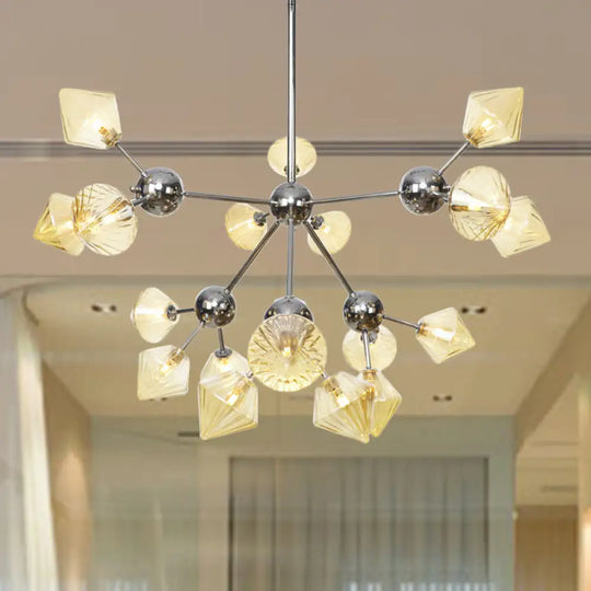 Industrial Stylish Glass Diamond Pendant Light Chandelier - 3/9/12 Bulbs Amber/Clear