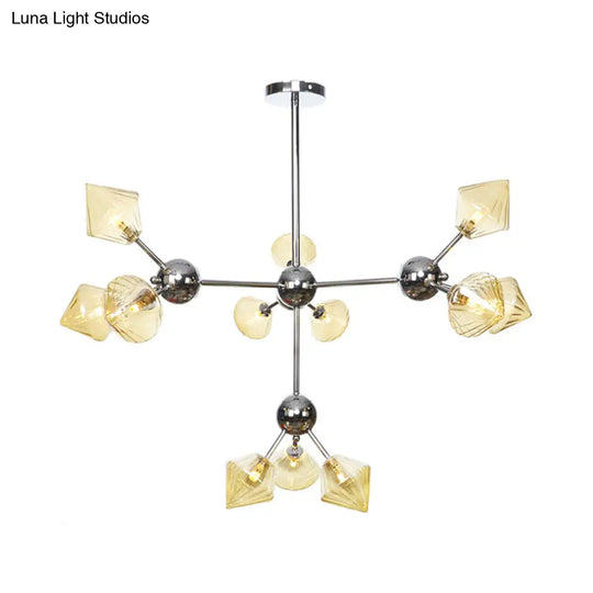 Industrial Style Diamond Pendant Light With Amber/Clear Glass Multiple Bulbs Chandelier Fixture -