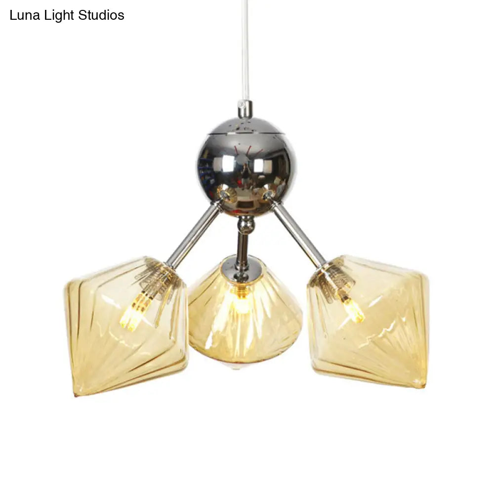 Industrial Style Diamond Pendant Light With Amber/Clear Glass Multiple Bulbs Chandelier Fixture -