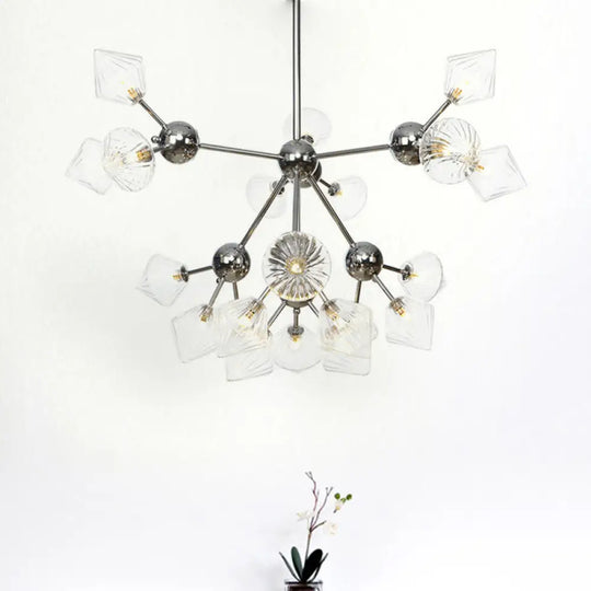 Industrial Stylish Glass Diamond Pendant Light Chandelier - 3/9/12 Bulbs Amber/Clear