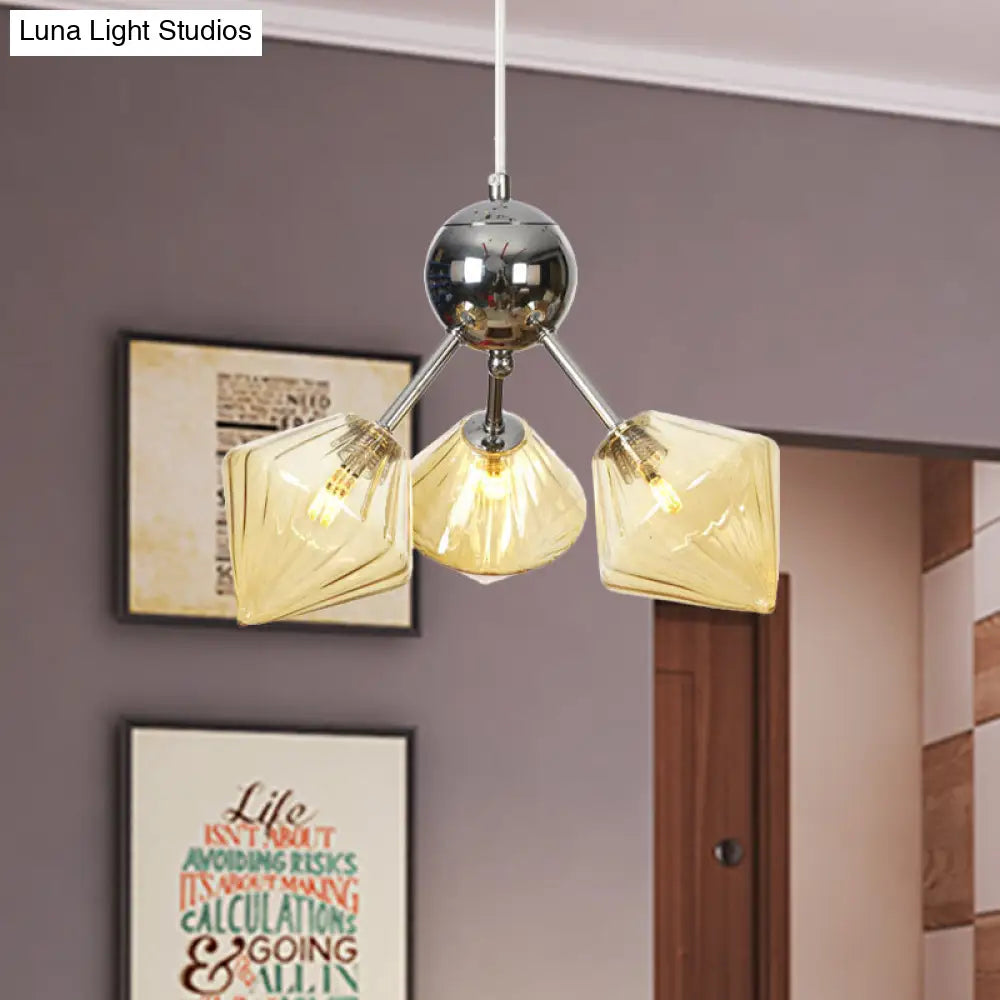 Industrial Style Diamond Pendant Light With Amber/Clear Glass Multiple Bulbs Chandelier Fixture -