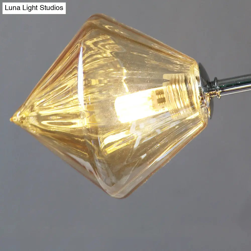 Industrial Stylish Glass Diamond Pendant Light Chandelier - 3/9/12 Bulbs Amber/Clear