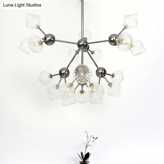 Industrial Style Diamond Pendant Light With Amber/Clear Glass Multiple Bulbs Chandelier Fixture -