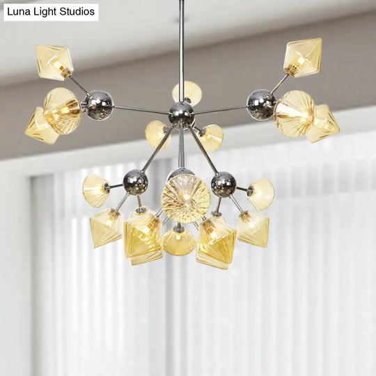 Industrial Style Diamond Pendant Light With Amber/Clear Glass Multiple Bulbs Chandelier Fixture -