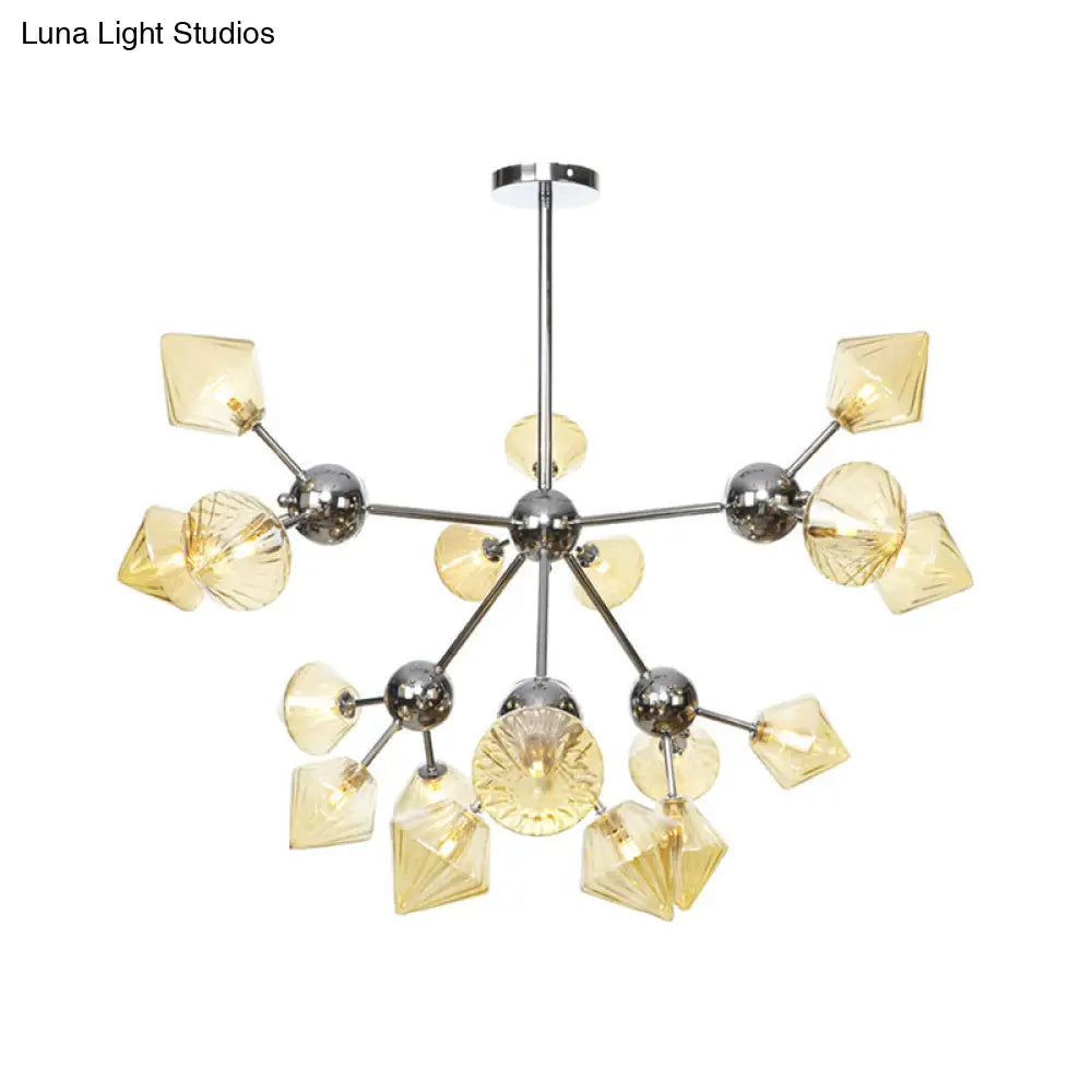 Industrial Style Diamond Pendant Light With Amber/Clear Glass Multiple Bulbs Chandelier Fixture -